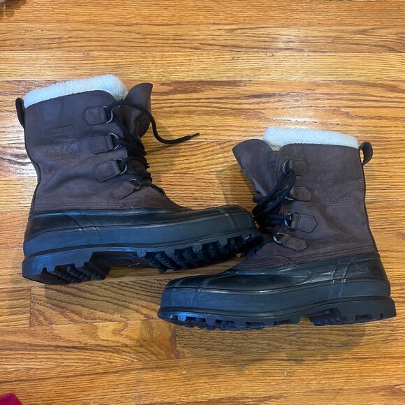 Sorel Caribou Waterproof Green Warm Lining Brown Winter Boots Mens 11 NM1000-279 - Picture 1 of 10